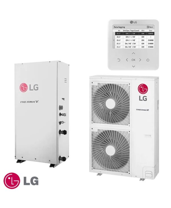 Toplotna pumpa LG Therma V High Temperature, unutrašnja jedinica, spoljašnja jedinica i upravljač